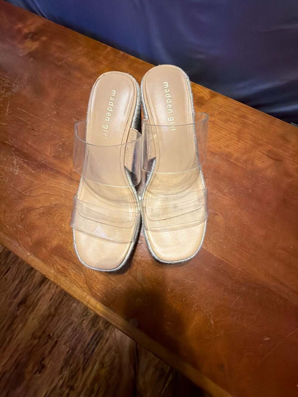 Madden Girl Vision Wedge Sandal Size 7M Clear Strap Espadrille